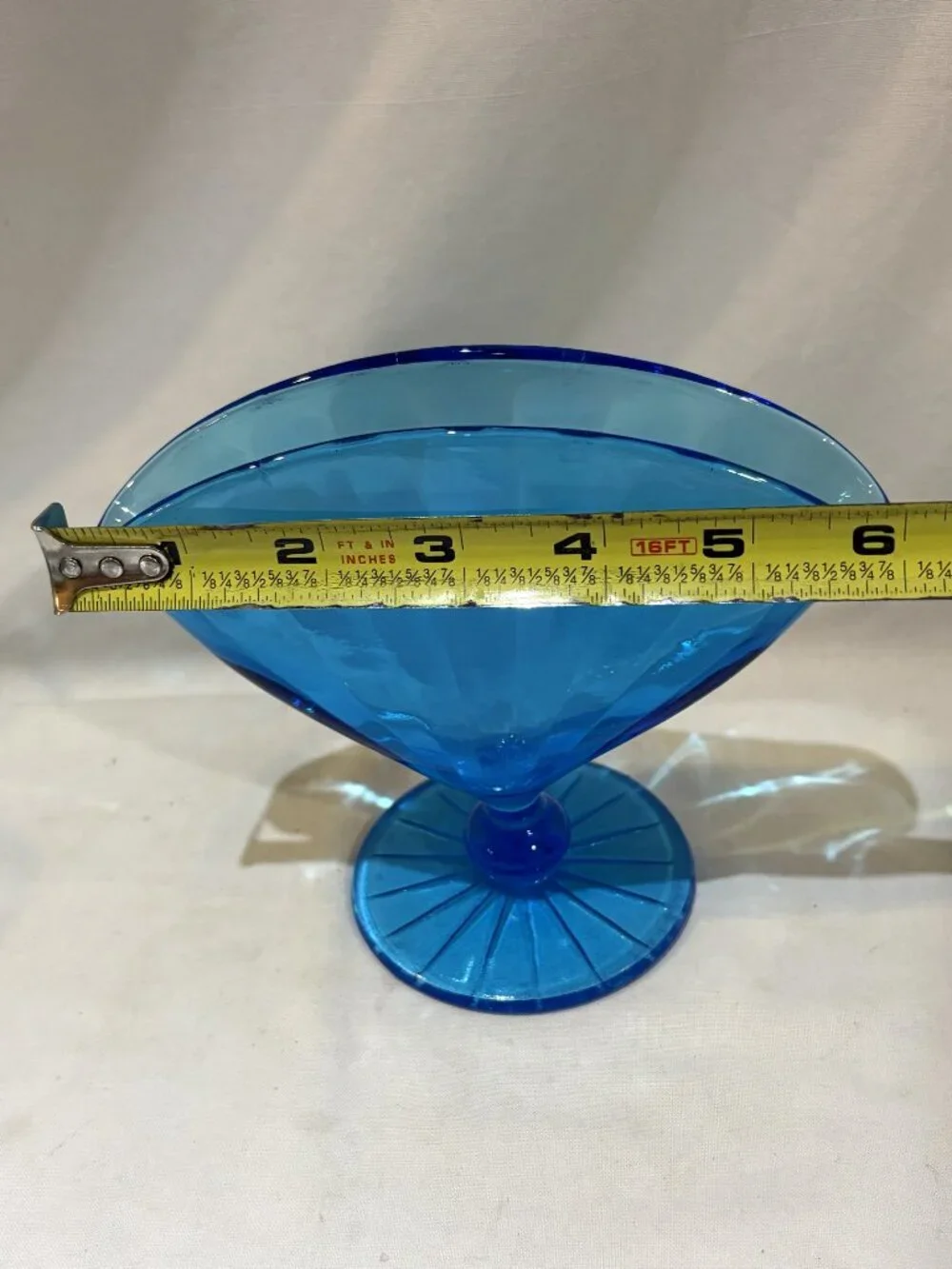 Vintage Fenton Stretch Glass Fan Vase Blue